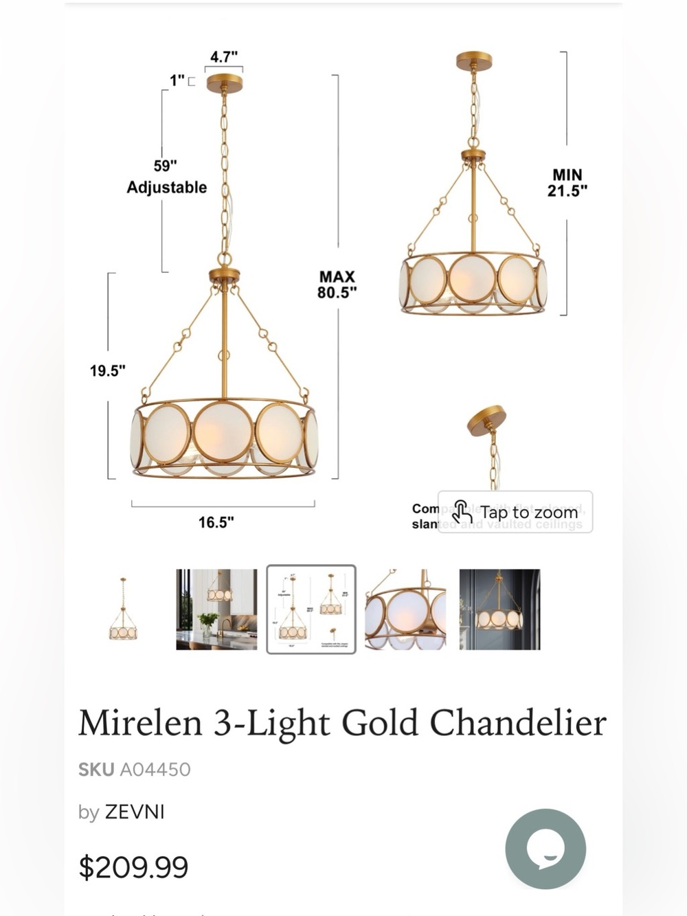 New Mirelen 3-Light Gold Chandelier